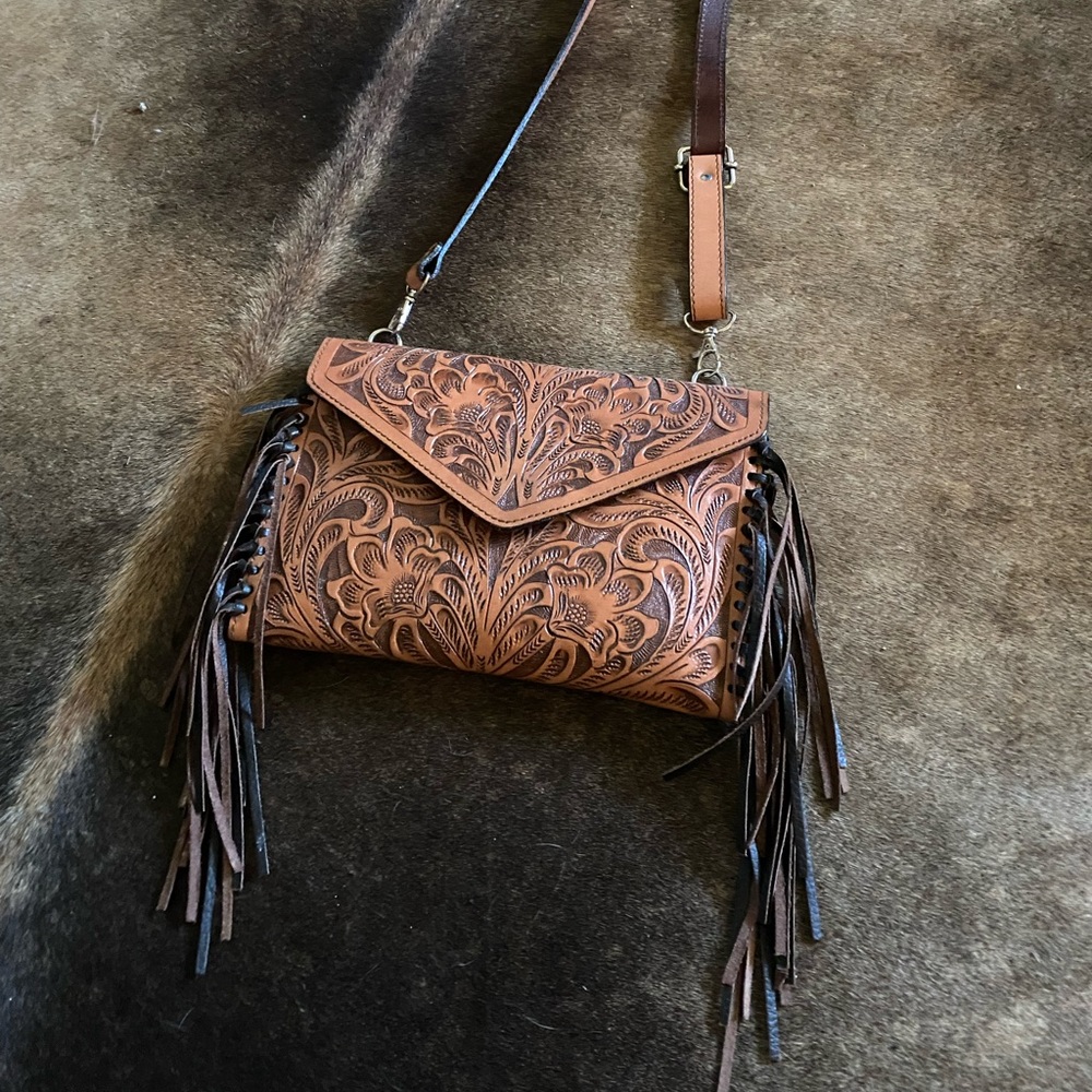 Virginia by Western Hands Fashion Leather Tooled Clutch Purse